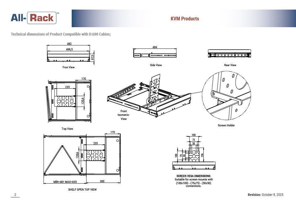 KVM Shelf for 600mm Deep Floor Rack – KVM600