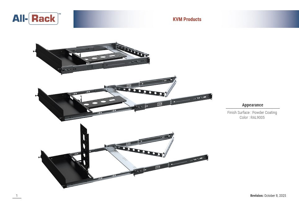 ALL‑RACK KVM Shelf for 800–1000mm Deep Floor Rack – KVM800‑1000