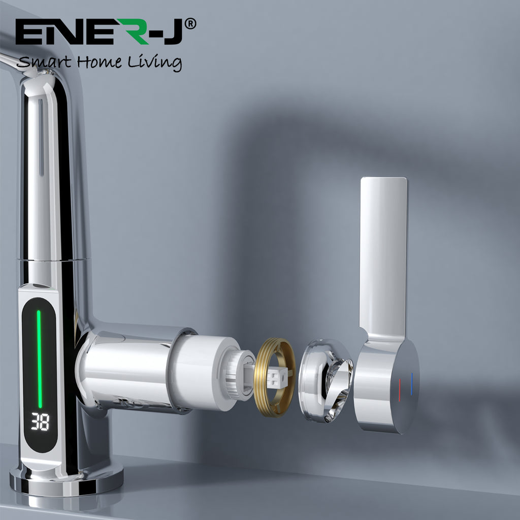 Basin Faucet with Waterfall Pull Out Sprayer and LED Temperature Display