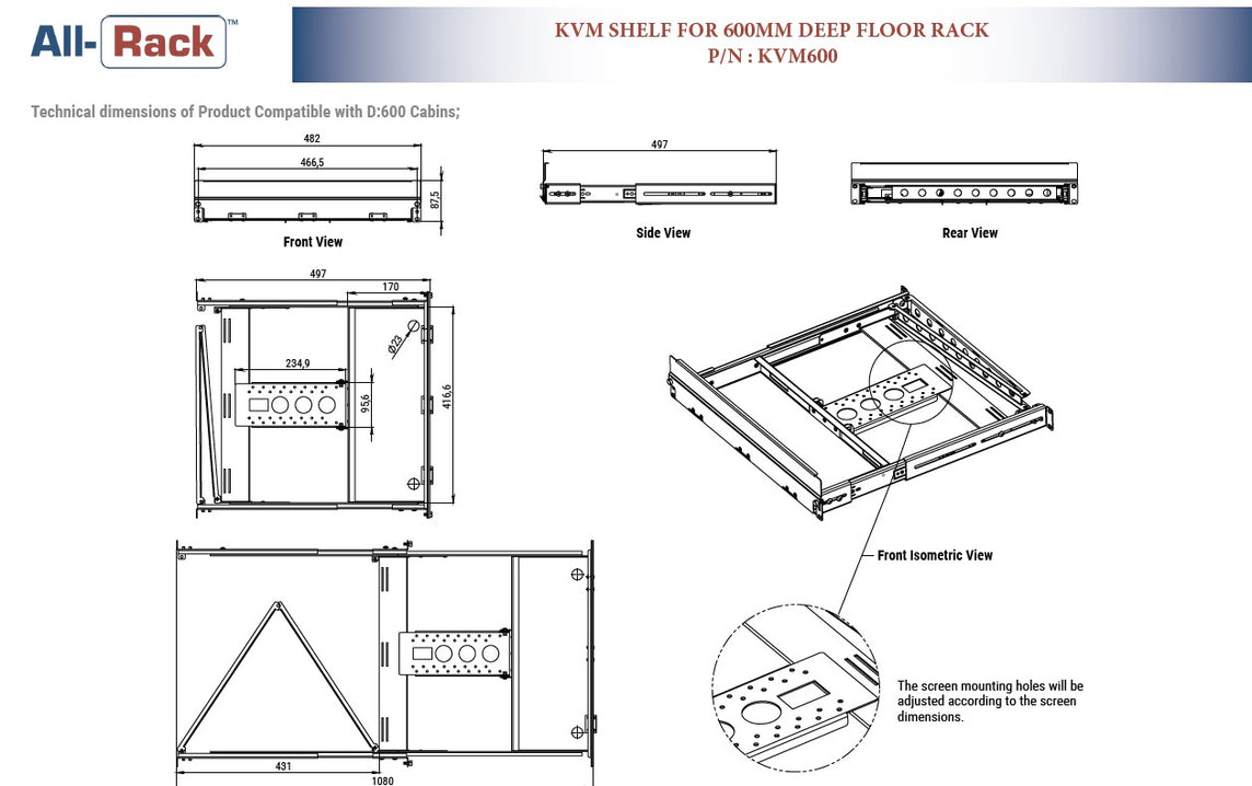 KVM Shelf for 600mm Deep Floor Rack – KVM600