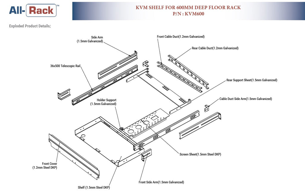 KVM Shelf for 600mm Deep Floor Rack – KVM600