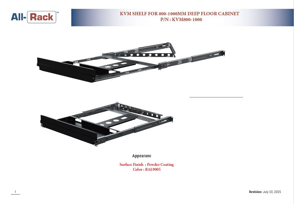 ALL‑RACK KVM Shelf for 800–1000mm Deep Floor Rack – KVM800‑1000