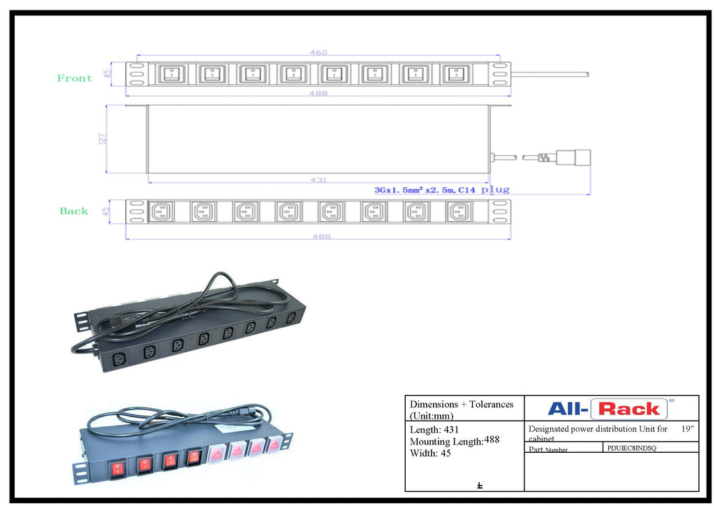 All-Rack Horizontal IEC 8 Way PDU Individually Switched