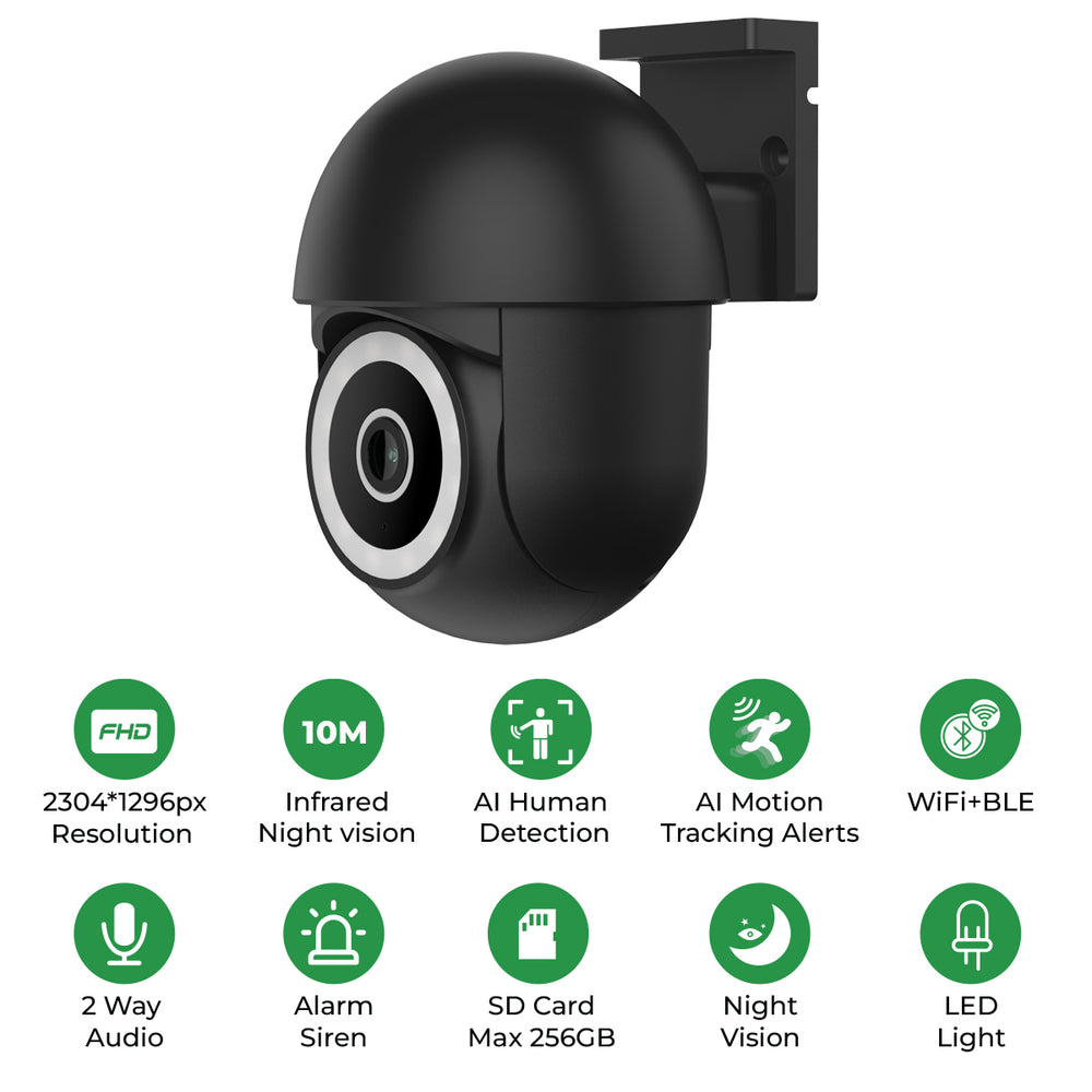 Smart Wi-Fi Dome Outdoor IP Camera IP65 Black Body