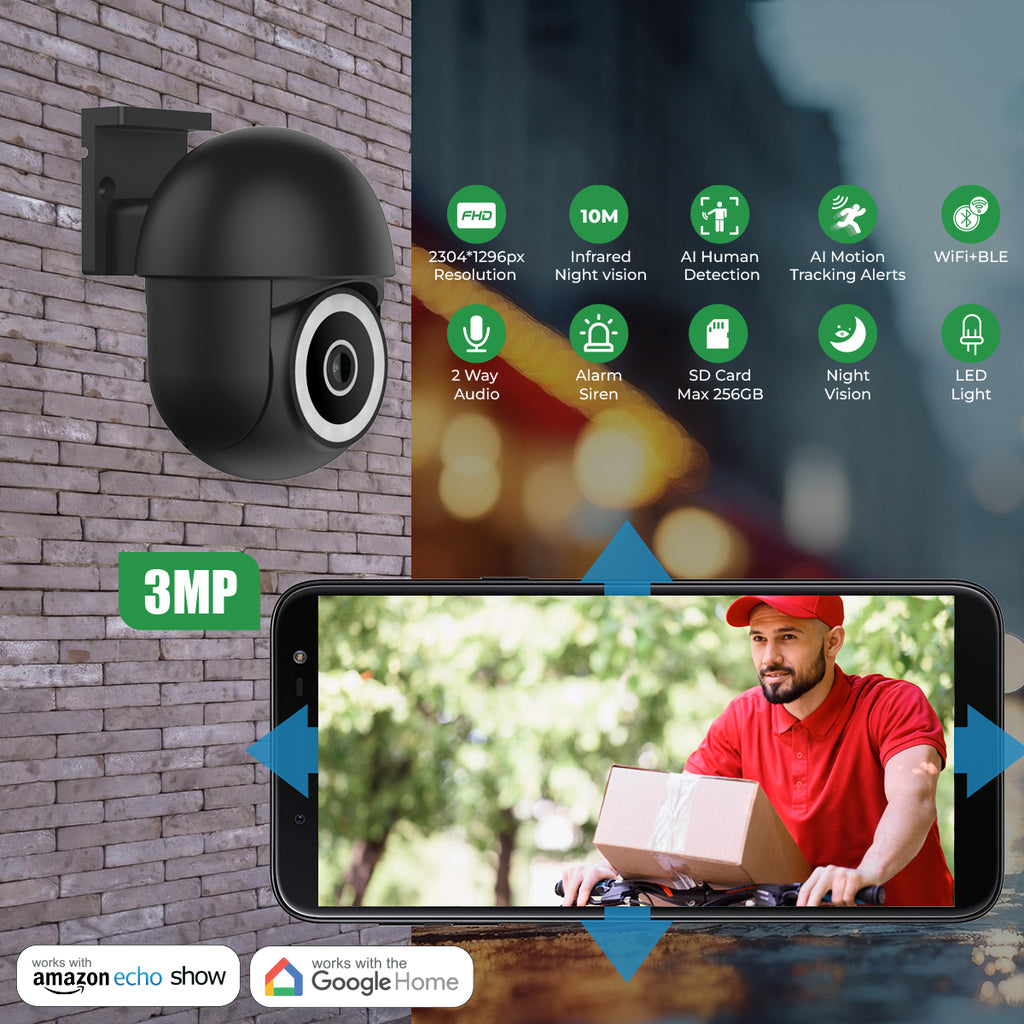 Smart Wi-Fi Dome Outdoor IP Camera IP65 Black Body