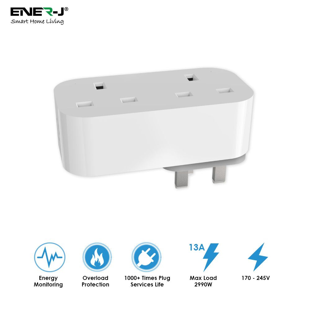 13A WiFi Dual Smart Plug with UK BS Plug With Energy Monitor