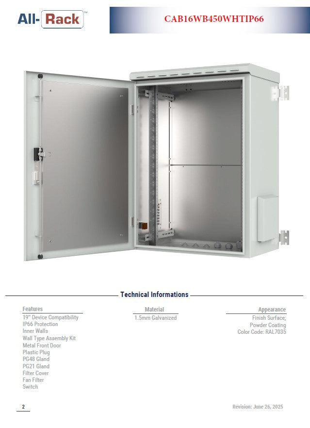 All-Rack IP66 Wall Mount Data Cabinet 16U 600mm Wide X 450mm Deep (Copy)