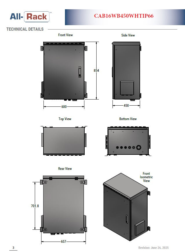 All-Rack IP66 Wall Mount Data Cabinet 16U 600mm Wide X 450mm Deep (Copy)
