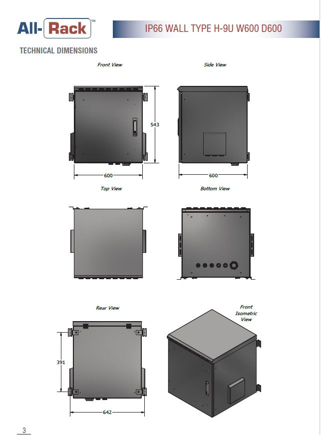 All-Rack IP66 Wall Mount Data Cabinet 9U 600mm Wide X 600mm Deep (Copy)