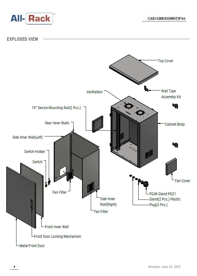 All-Rack IP66 Wall Mount Data Cabinet 16U 600mm Wide X 450mm Deep (Copy)