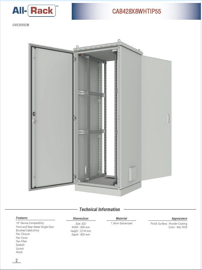 All-Rack IP55 Floor standing Data Cabinet 42U 800mm Wide X 800mm Deep