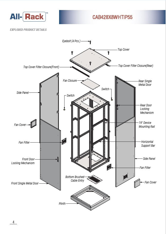 All-Rack IP55 Floor standing Data Cabinet 42U 800mm Wide X 800mm Deep