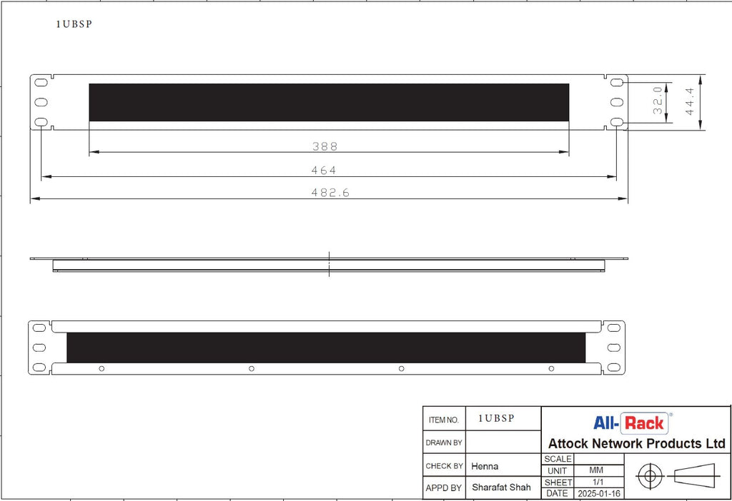 All‑Rack 1U Brush Strip Panel (1UBSP)