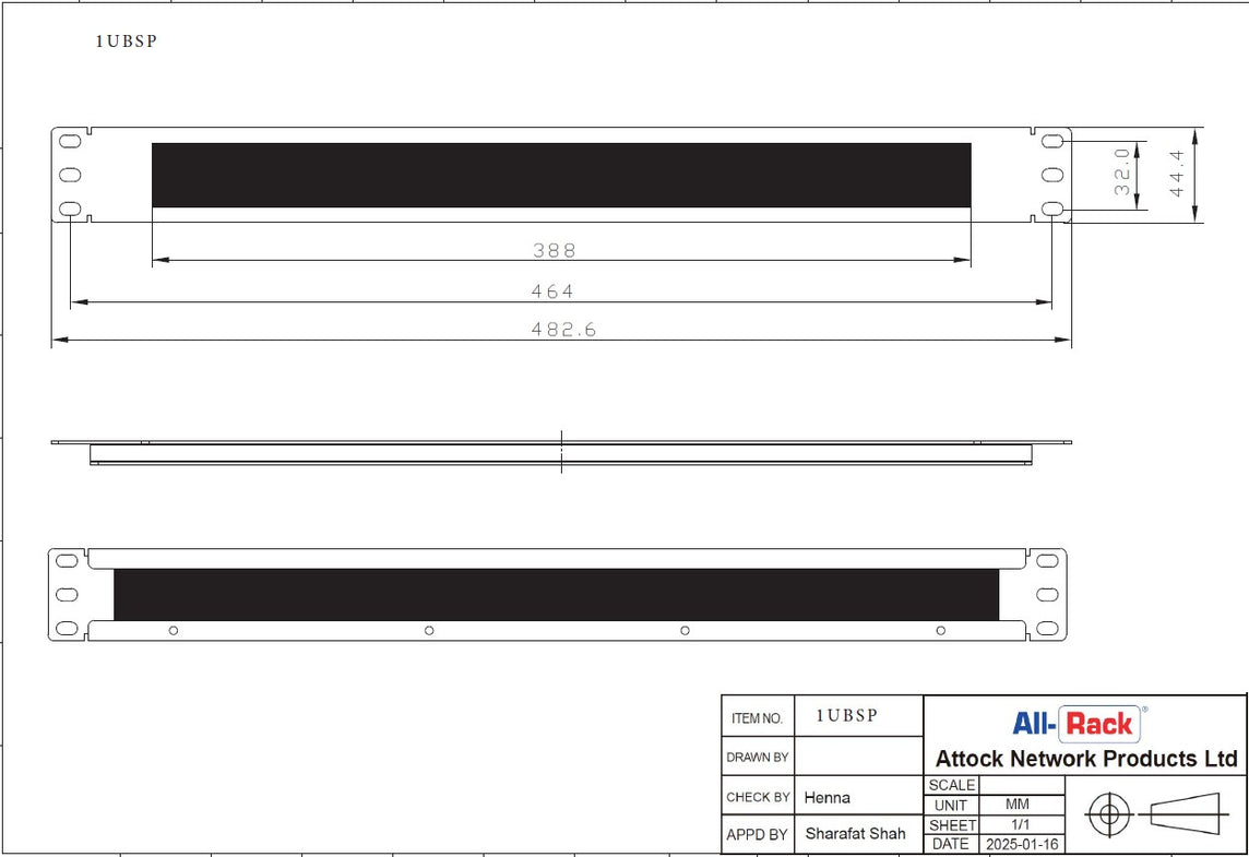 All‑Rack 1U Brush Strip Panel (1UBSP)
