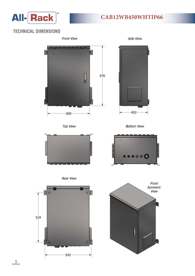 Ip66 Data Racks All-Rack IP66 Wall Mount Data Cabinet 12U 600mm Wide X 450mm Deep ...