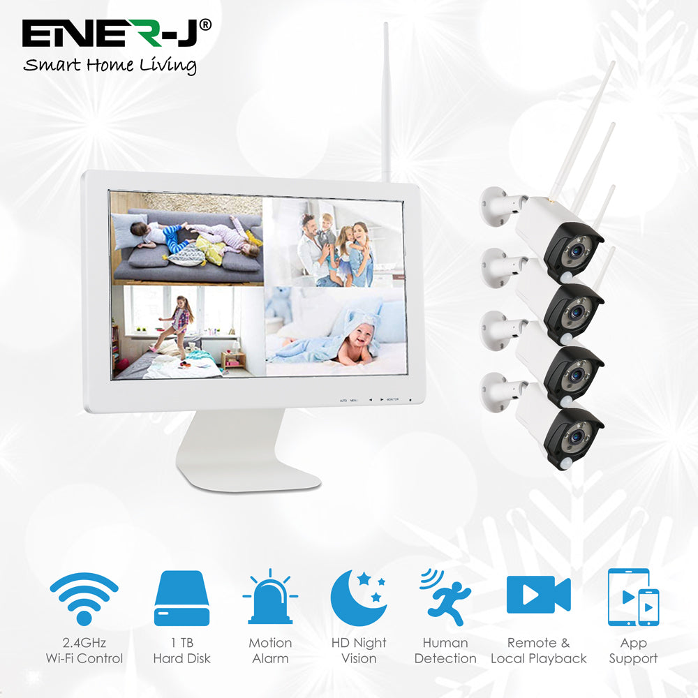 All-In-One Wireless CCTV Home Surveillance System With 4 IP Cameras Monitor And NVR