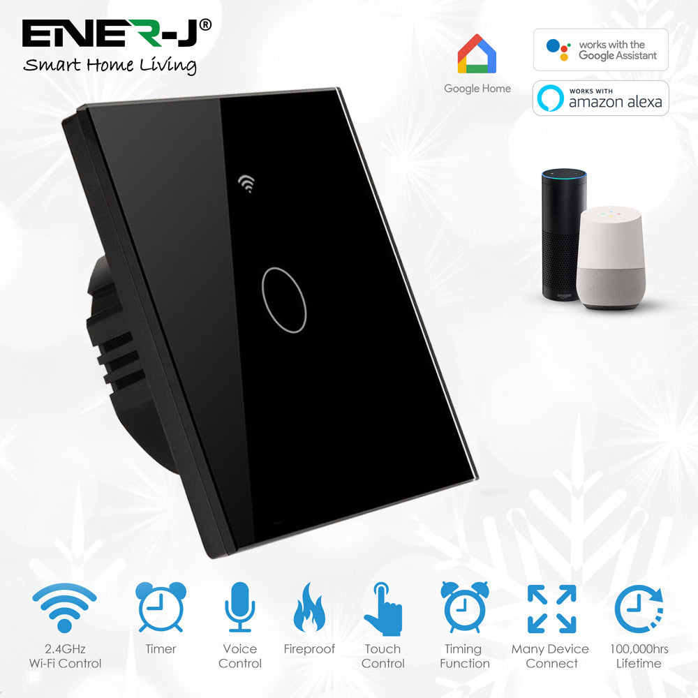 Smart Light Switch WiFi Wall Wireless Black Tempered Glass Touch Screen Switch