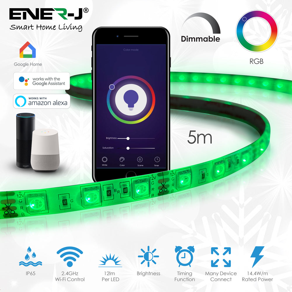 Smart Wi-Fi RGB LED Strip Plug And Play Kit 12V 5 Meters IP65