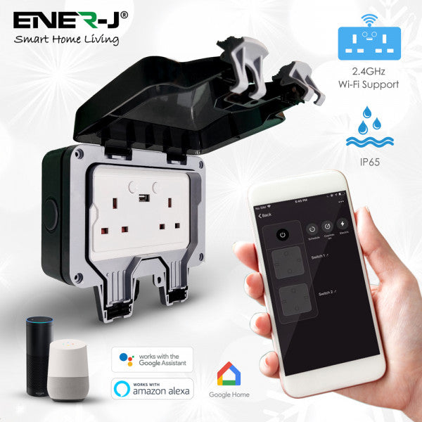 Smart WiFi Weatherproof Double Socket With USB