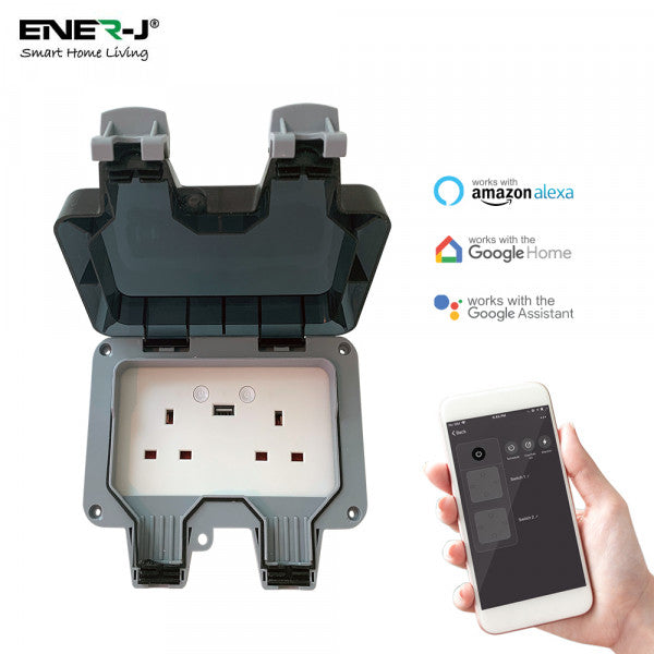 Smart WiFi Weatherproof Double Socket With USB