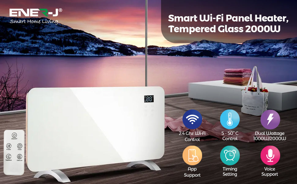 WiFi Smart Heater 2000W White Tempered Glass