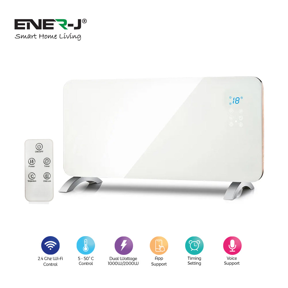 WiFi Smart Heater 2000W White Tempered Glass