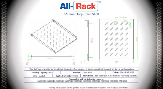 All‑Rack Fixed Shelf for 600mm, 800mm and 1000mm deep Floor Data Cabin ...