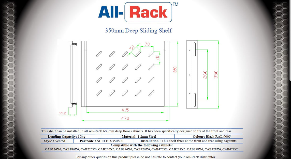 All-Rack 1U Sliding Shelf for Data Cabinets – Sliding Maintenance Shelf (350mm / 550mm / 650mm Options)