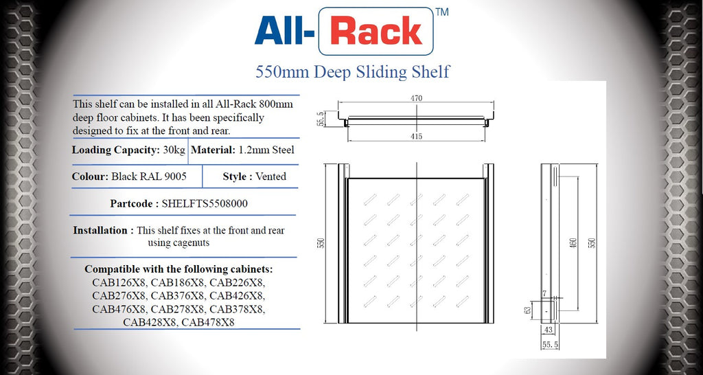 All-Rack 1U Sliding Shelf for Data Cabinets – Sliding Maintenance Shelf (350mm / 550mm / 650mm Options)