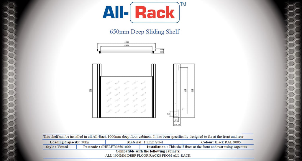 All-Rack 1U Sliding Shelf for Data Cabinets – Sliding Maintenance Shelf (350mm / 550mm / 650mm Options)