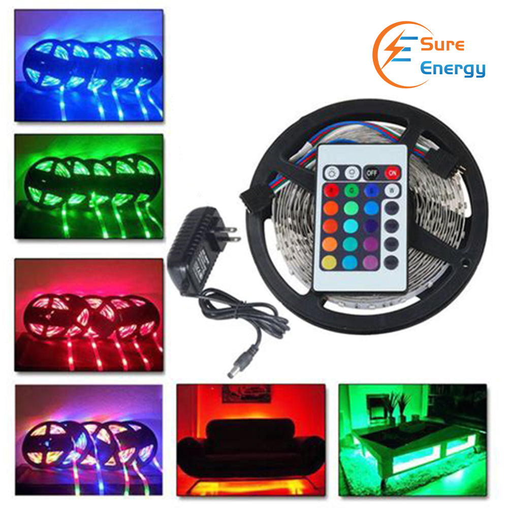 LED Strip Kit 5 Meter RGB IP65 IR Remote Plug And Play UK PS