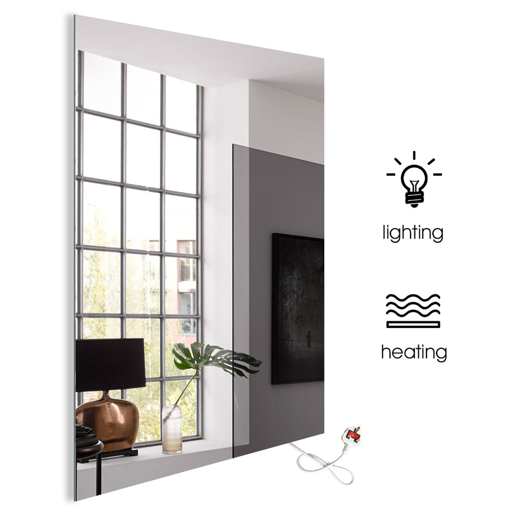 580W Mirror Far Infrared Heater With LED Light Electric Infrared Heating Panel Wall Mount Radiator IP54